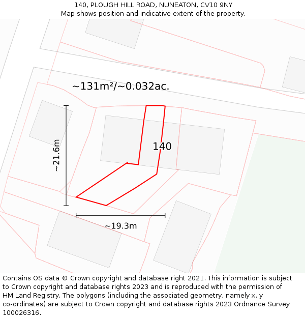 140, PLOUGH HILL ROAD, NUNEATON, CV10 9NY: Plot and title map