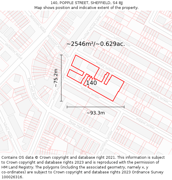 140, POPPLE STREET, SHEFFIELD, S4 8JJ: Plot and title map
