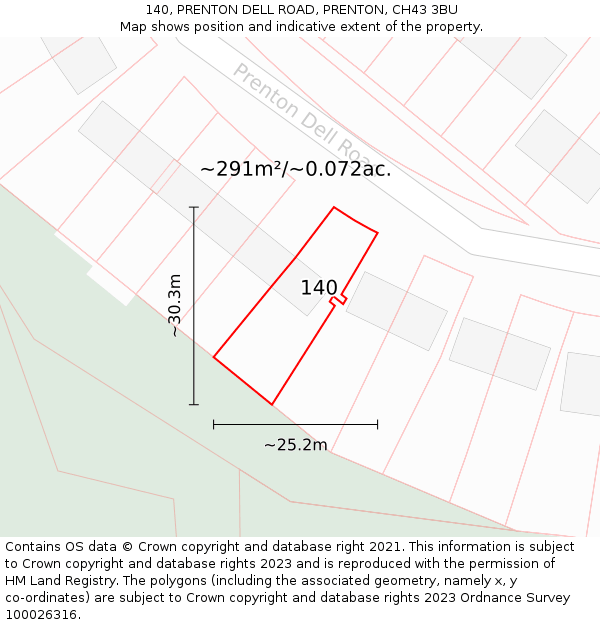140, PRENTON DELL ROAD, PRENTON, CH43 3BU: Plot and title map