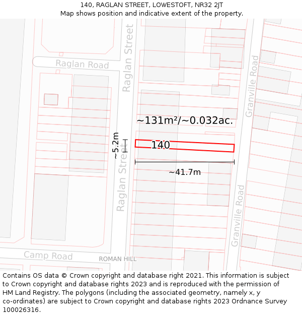 140, RAGLAN STREET, LOWESTOFT, NR32 2JT: Plot and title map