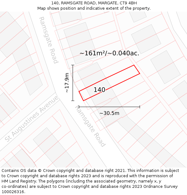 140, RAMSGATE ROAD, MARGATE, CT9 4BH: Plot and title map