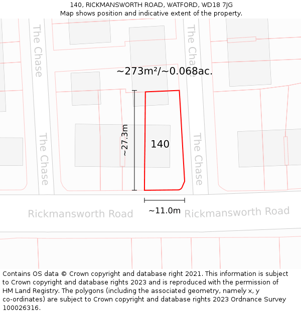140, RICKMANSWORTH ROAD, WATFORD, WD18 7JG: Plot and title map