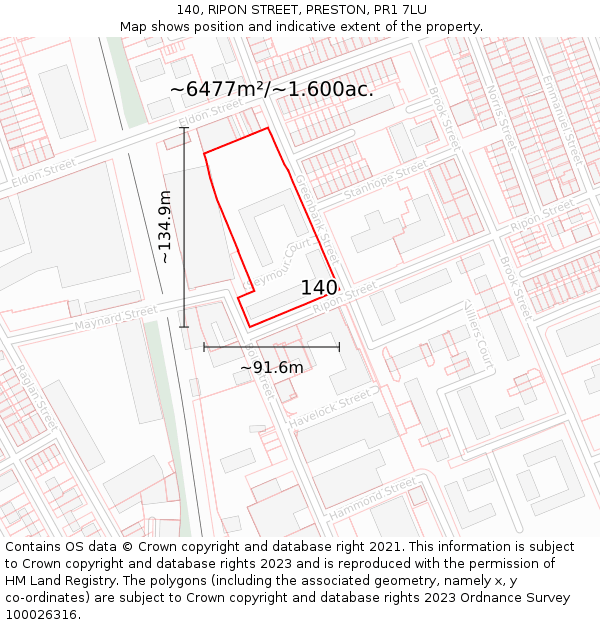 140, RIPON STREET, PRESTON, PR1 7LU: Plot and title map