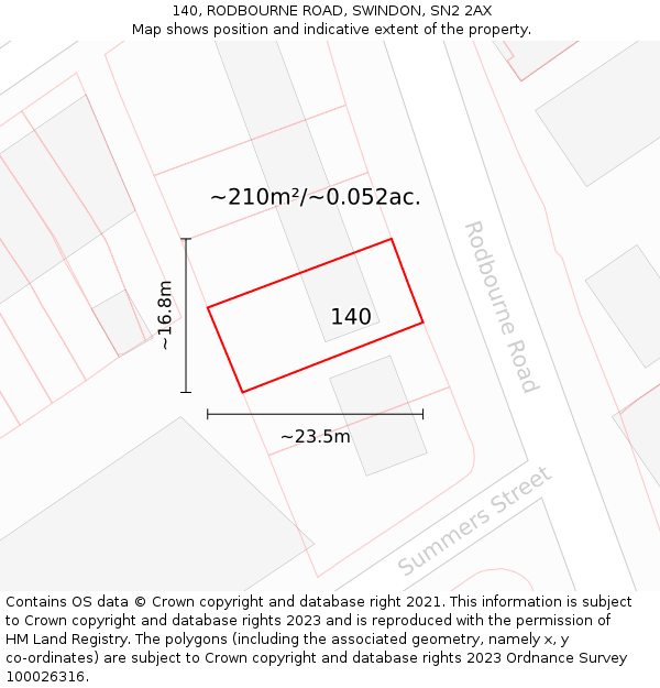 140, RODBOURNE ROAD, SWINDON, SN2 2AX: Plot and title map