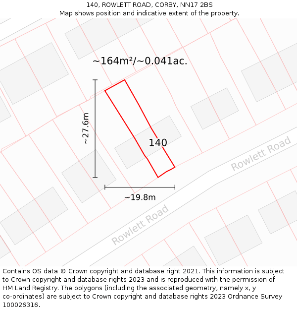 140, ROWLETT ROAD, CORBY, NN17 2BS: Plot and title map