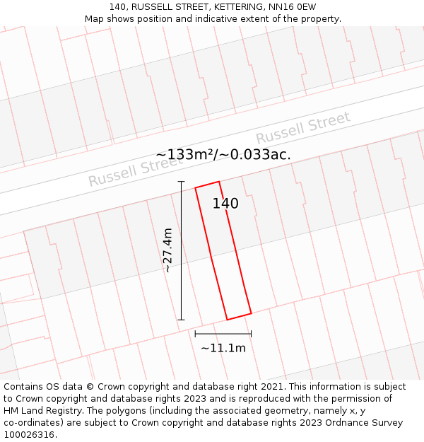 140, RUSSELL STREET, KETTERING, NN16 0EW: Plot and title map