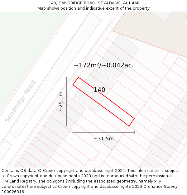 140, SANDRIDGE ROAD, ST ALBANS, AL1 4AP: Plot and title map