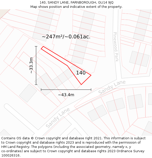 140, SANDY LANE, FARNBOROUGH, GU14 9JQ: Plot and title map