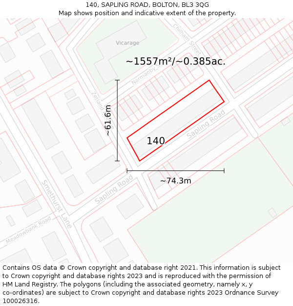 140, SAPLING ROAD, BOLTON, BL3 3QG: Plot and title map