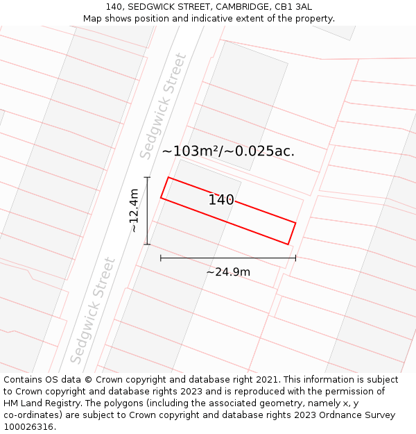 140, SEDGWICK STREET, CAMBRIDGE, CB1 3AL: Plot and title map