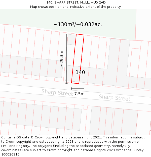 140, SHARP STREET, HULL, HU5 2AD: Plot and title map