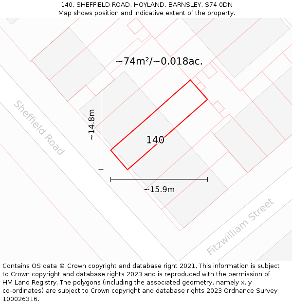 140, SHEFFIELD ROAD, HOYLAND, BARNSLEY, S74 0DN: Plot and title map