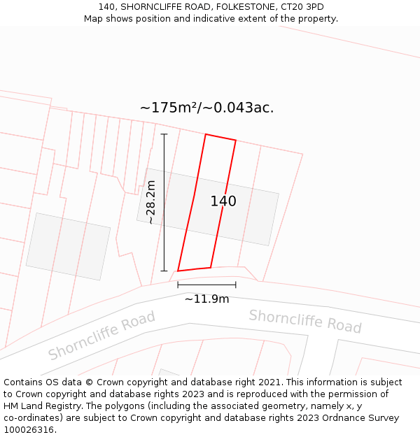 140, SHORNCLIFFE ROAD, FOLKESTONE, CT20 3PD: Plot and title map