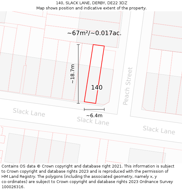140, SLACK LANE, DERBY, DE22 3DZ: Plot and title map