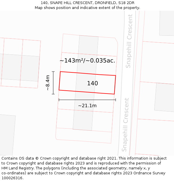 140, SNAPE HILL CRESCENT, DRONFIELD, S18 2DR: Plot and title map