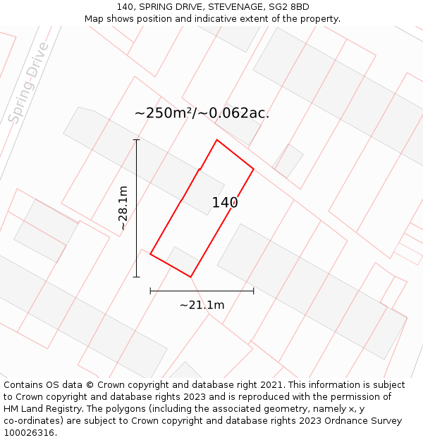 140, SPRING DRIVE, STEVENAGE, SG2 8BD: Plot and title map