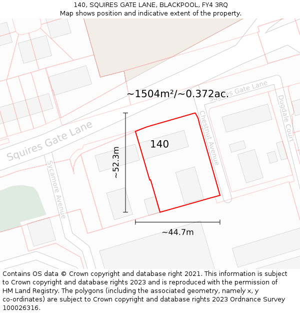 140, SQUIRES GATE LANE, BLACKPOOL, FY4 3RQ: Plot and title map