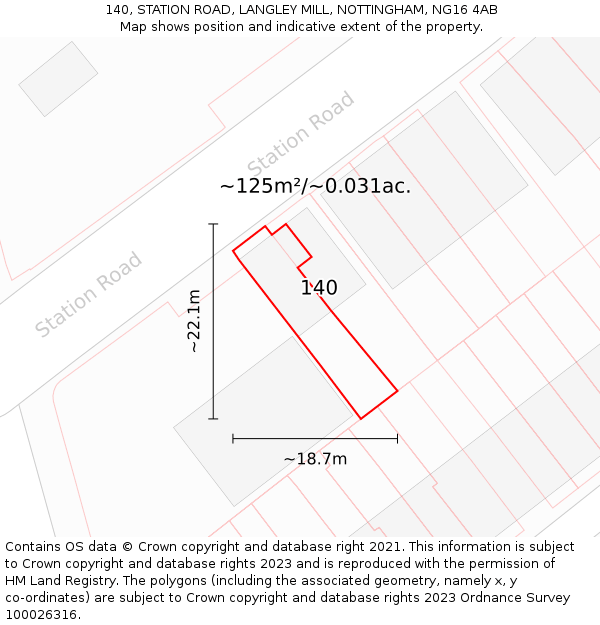 140, STATION ROAD, LANGLEY MILL, NOTTINGHAM, NG16 4AB: Plot and title map