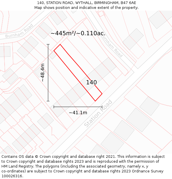 140, STATION ROAD, WYTHALL, BIRMINGHAM, B47 6AE: Plot and title map