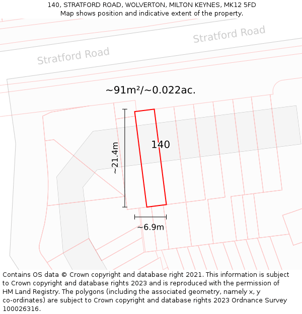 140, STRATFORD ROAD, WOLVERTON, MILTON KEYNES, MK12 5FD: Plot and title map