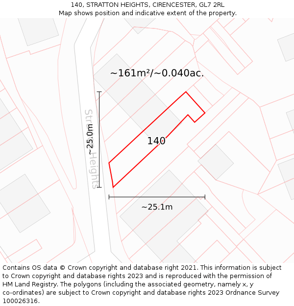 140, STRATTON HEIGHTS, CIRENCESTER, GL7 2RL: Plot and title map