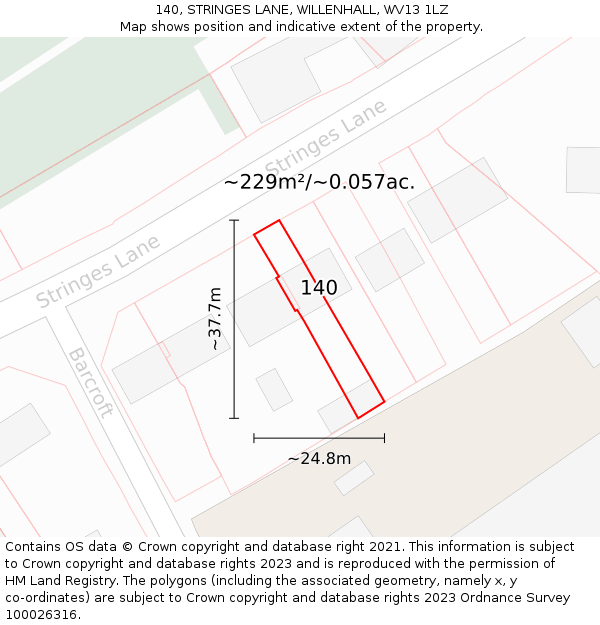 140, STRINGES LANE, WILLENHALL, WV13 1LZ: Plot and title map