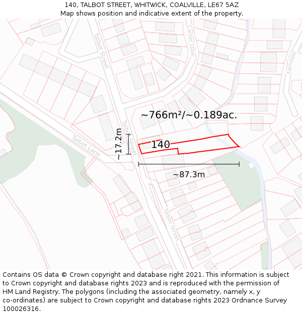 140, TALBOT STREET, WHITWICK, COALVILLE, LE67 5AZ: Plot and title map