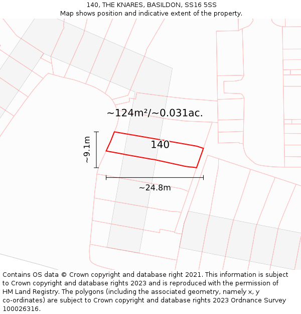 140, THE KNARES, BASILDON, SS16 5SS: Plot and title map