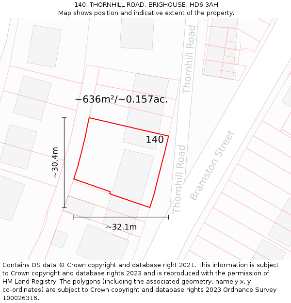 140, THORNHILL ROAD, BRIGHOUSE, HD6 3AH: Plot and title map