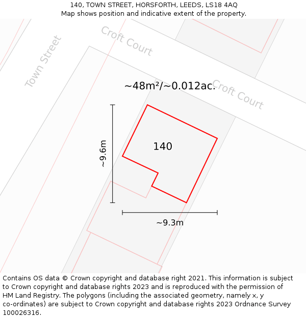 140, TOWN STREET, HORSFORTH, LEEDS, LS18 4AQ: Plot and title map