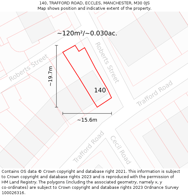 140, TRAFFORD ROAD, ECCLES, MANCHESTER, M30 0JS: Plot and title map