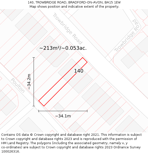 140, TROWBRIDGE ROAD, BRADFORD-ON-AVON, BA15 1EW: Plot and title map