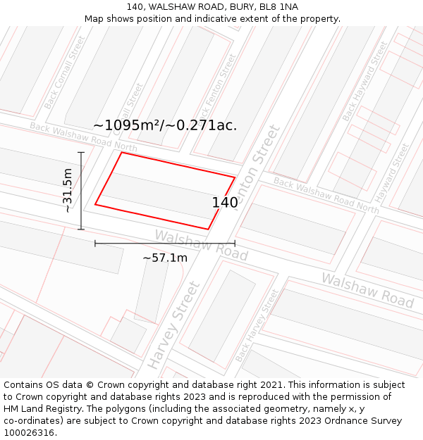 140, WALSHAW ROAD, BURY, BL8 1NA: Plot and title map