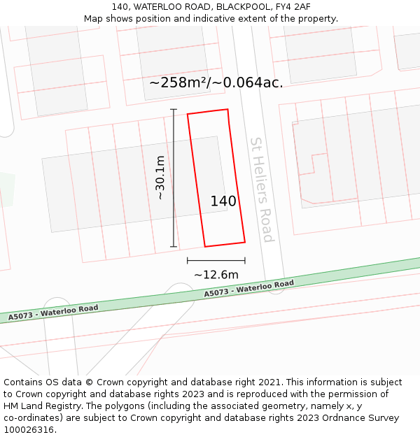 140, WATERLOO ROAD, BLACKPOOL, FY4 2AF: Plot and title map