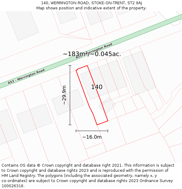 140, WERRINGTON ROAD, STOKE-ON-TRENT, ST2 9AJ: Plot and title map