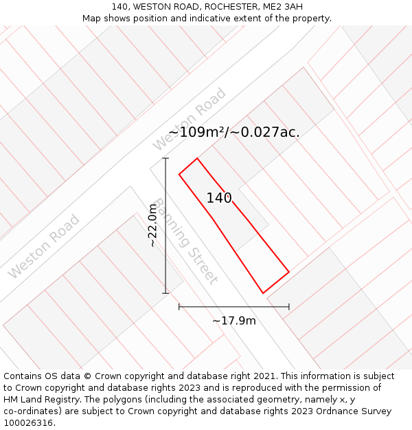 140, WESTON ROAD, ROCHESTER, ME2 3AH: Plot and title map