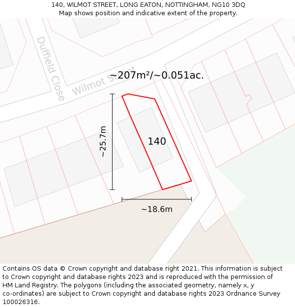 140, WILMOT STREET, LONG EATON, NOTTINGHAM, NG10 3DQ: Plot and title map