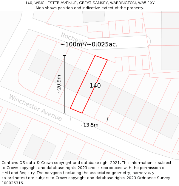 140, WINCHESTER AVENUE, GREAT SANKEY, WARRINGTON, WA5 1XY: Plot and title map