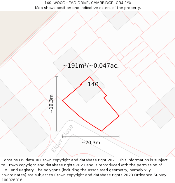 140, WOODHEAD DRIVE, CAMBRIDGE, CB4 1YX: Plot and title map