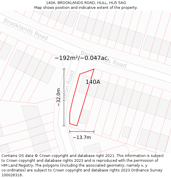 140A, BROOKLANDS ROAD, HULL, HU5 5AG: Plot and title map