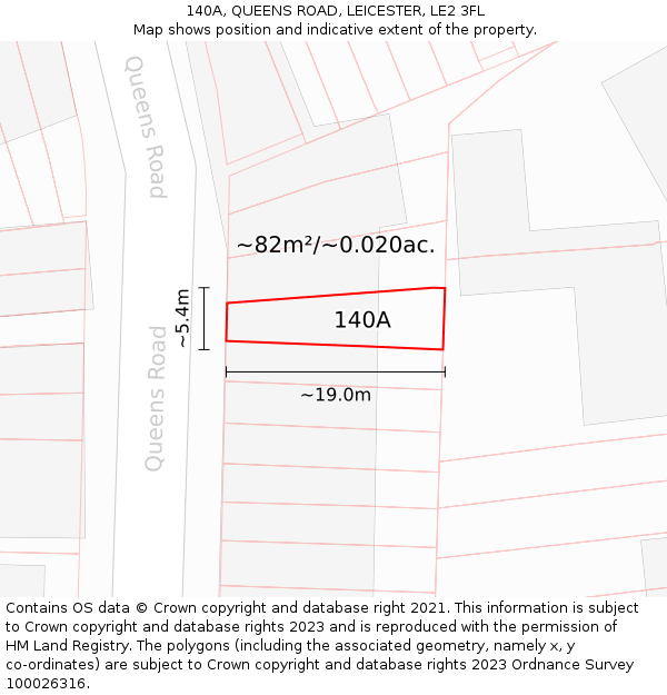 140A, QUEENS ROAD, LEICESTER, LE2 3FL: Plot and title map