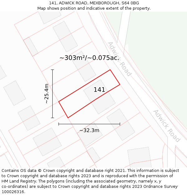 141, ADWICK ROAD, MEXBOROUGH, S64 0BG: Plot and title map