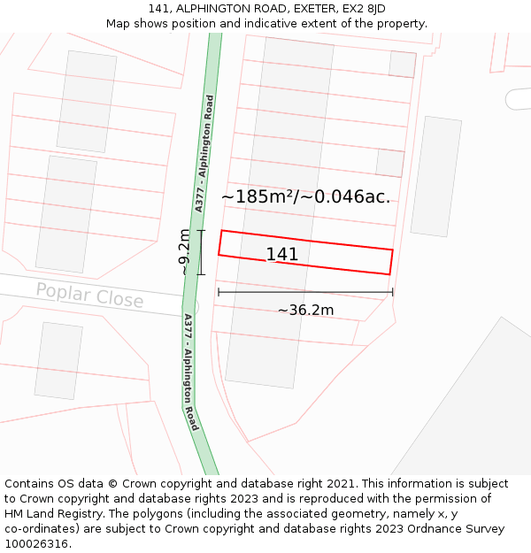 141, ALPHINGTON ROAD, EXETER, EX2 8JD: Plot and title map