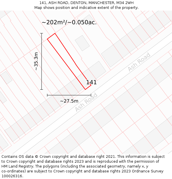 141, ASH ROAD, DENTON, MANCHESTER, M34 2WH: Plot and title map
