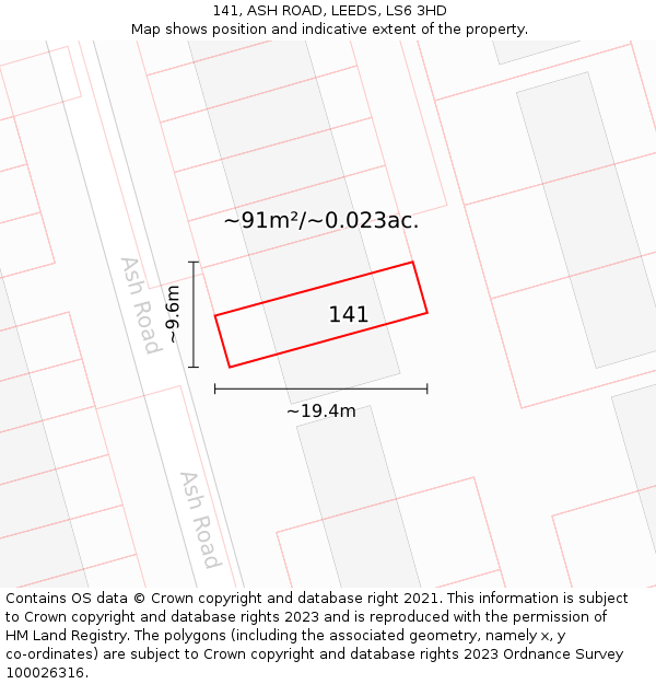 141, ASH ROAD, LEEDS, LS6 3HD: Plot and title map