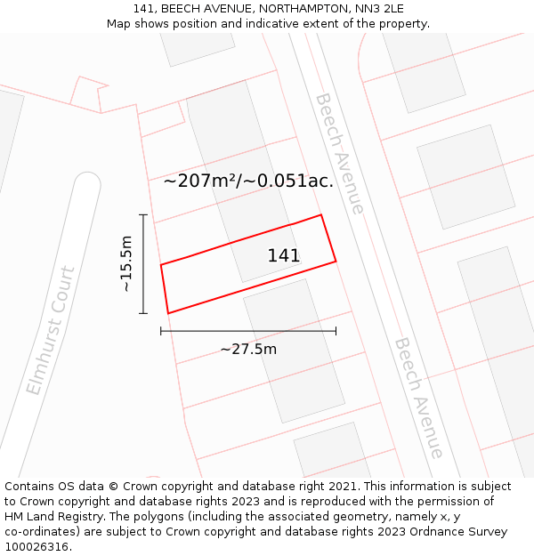 141, BEECH AVENUE, NORTHAMPTON, NN3 2LE: Plot and title map