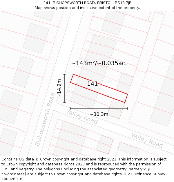 141, BISHOPSWORTH ROAD, BRISTOL, BS13 7JR: Plot and title map