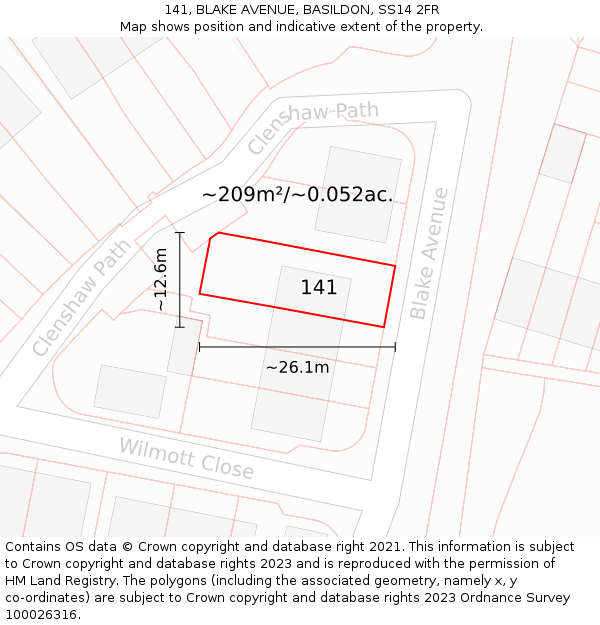 141, BLAKE AVENUE, BASILDON, SS14 2FR: Plot and title map