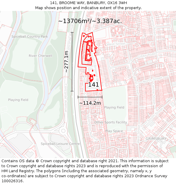 141, BROOME WAY, BANBURY, OX16 3WH: Plot and title map