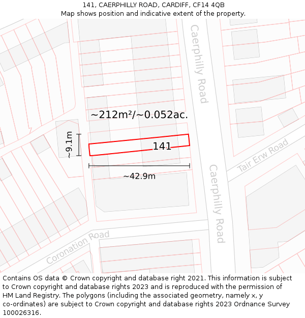 141, CAERPHILLY ROAD, CARDIFF, CF14 4QB: Plot and title map